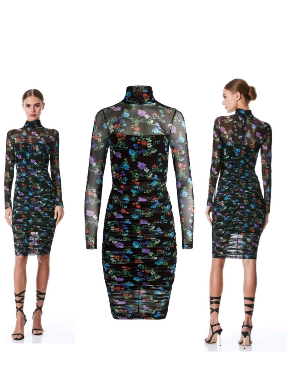 ALICE + OLIVIA DELORA TURTLENECK LONG SLEEVE MIDI DRESS. Size 0 NWT $495